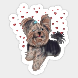 Yorkshire Terrier with hearts Sticker